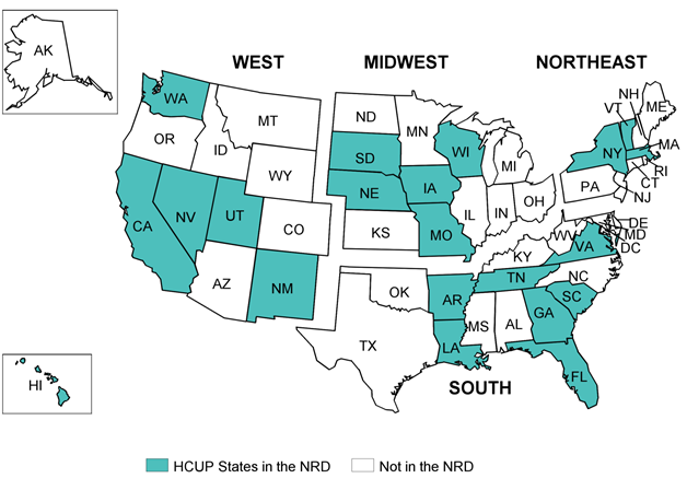 Figure A.1: Map of United States showing states participating in HCUP